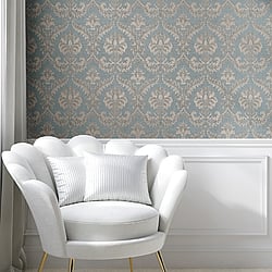 Galerie Wallcoverings Product Code: 23606 - Classic Italian Wallpaper Collection Galerie Wallcoverings Product Code 23606 - Classic Italian Wallpaper Collection - Blue Beige Colours - A traditional damask on a woven effect background, giving a classical, formal edge to any interior scheme.  Design