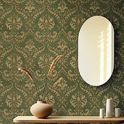 Galerie Wallcoverings Product Code: 23607 - Classic Italian Wallpaper Collection Galerie Wallcoverings Product Code 23607 - Classic Italian Wallpaper Collection - Green Colours - A traditional damask on a woven effect background, giving a classical, formal edge to any interior scheme.  Design