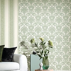 Galerie Wallcoverings Product Code: 23615 - Classic Italian Wallpaper Collection Galerie Wallcoverings Product Code 23615 - Classic Italian Wallpaper Collection - Green Colours - A floral, traditional damask on a textured background, giving a classical, formal edge to any interior scheme.  Design