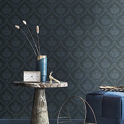 Galerie Wallcoverings Product Code: 23649 - Classic Italian Wallpaper Collection Galerie Wallcoverings Product Code 23649 - Classic Italian Wallpaper Collection - Blue Colours - A damask with a stylised, contemporary edge. Less floral and more geometric, but still with the overall traditional sumptuousness of a classic damask.  Design