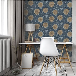 Galerie Wallcoverings Product Code: 51010 - Blomstermala Wallpaper Collection Galerie Wallcoverings Product Code 51010 - Blomstermala Wallpaper Collection - Blue Beige Brown Colours - Big Bloom Design