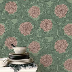 Galerie Wallcoverings Product Code: 51011 - Blomstermala Wallpaper Collection Galerie Wallcoverings Product Code 51011 - Blomstermala Wallpaper Collection - Green Pink Colours - Big Bloom Design