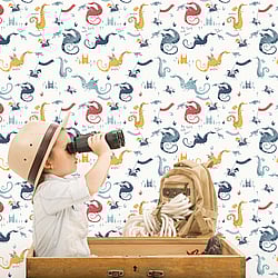Galerie Wallcoverings Product Code: G78369 - Tiny Tots 2 Wallpaper Collection Galerie Wallcoverings Product Code G78369 - Tiny Tots 2 Wallpaper Collection - Navy Red Yellow Blue Colours - Dragons Design