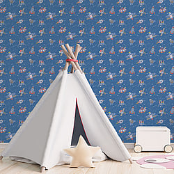 Galerie Wallcoverings Product Code: G78411 - Tiny Tots 2 Wallpaper Collection Galerie Wallcoverings Product Code G78411 - Tiny Tots 2 Wallpaper Collection - Cobalt Primary Glitter Colours - Spaceships Design