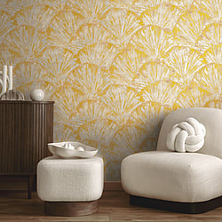 Galerie Wallcoverings Product Code HZ62040 - Horizon Wallpaper Collection - Cream Yellow Metallic Colours - Wide Fan Design