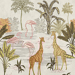 Galerie Wallcoverings Product Code WH45241M - Welcome Home Murals Wallpaper Collection - Beige, Yellow, Pink Colours - Giraffes and Flamingos by the Water Design