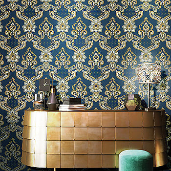 Galerie Wallcoverings Product Code 42509 - Opulence Wallpaper Collection - Navy Blue Gold Colours -  